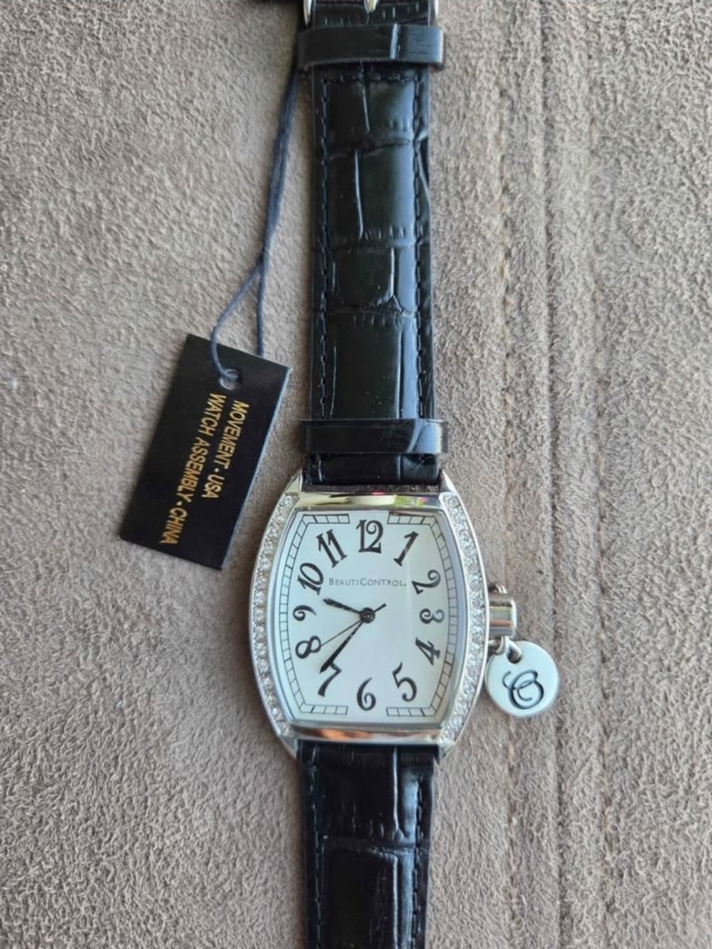 BeautiControl Black Leather Strap Watch